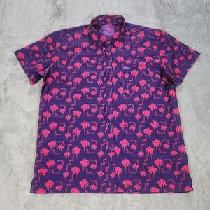 Retro Rifle Shirt Mens 2XL Purple Palm Tree Short Sleeve Tropical Button Up